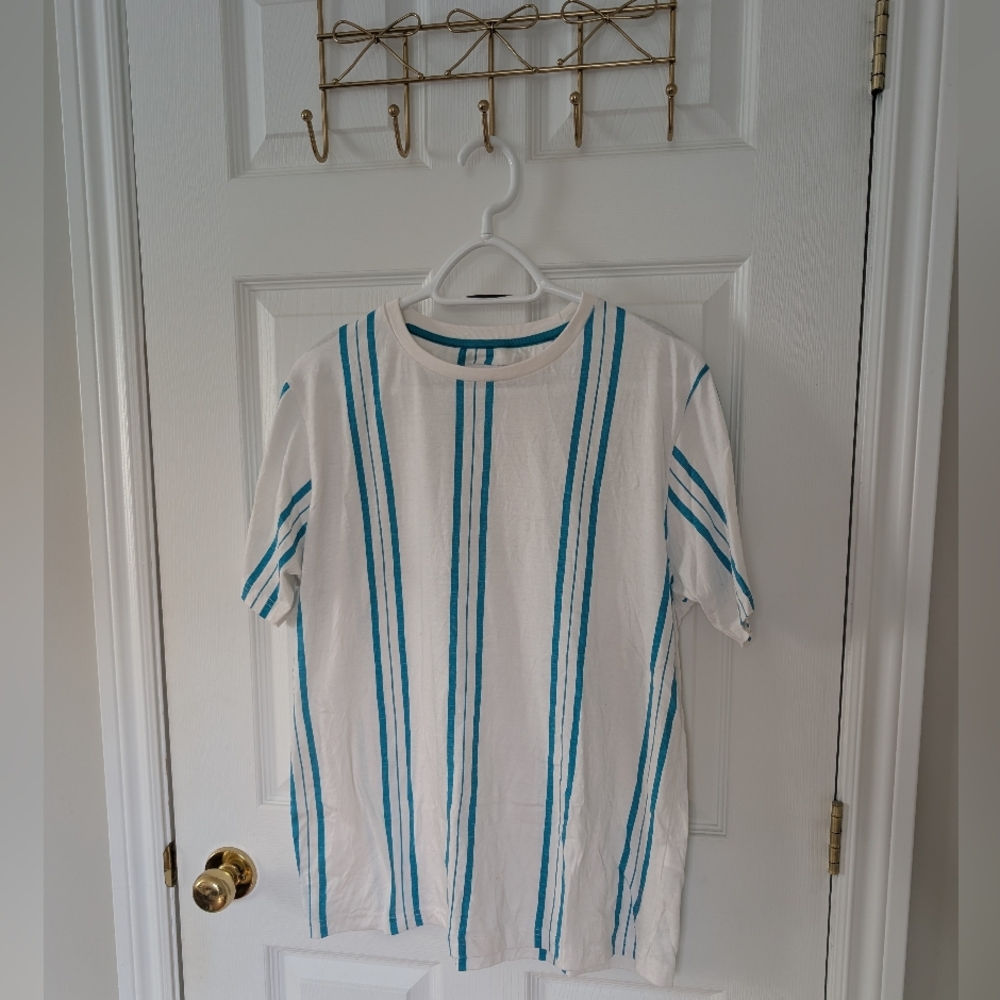 Denim & Flower White Tee with Blue Stripes